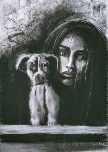 Cuadro Decorativo,dibujo Al Pastel,46x64cm ,blanco Y Negro