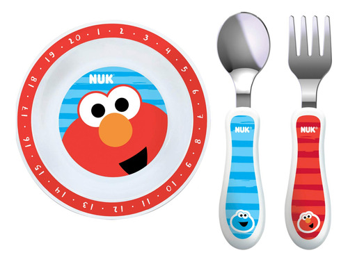 Nuk Sesame Street Bowl Plate, Hork And Spoon Colocado En Roj