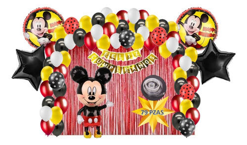 Kit Decoracion Fiesta Cumpleaños Globos Mickey Mouse 69 Pz 