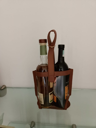 Porta Botellas De Vino 100% Piel Con Asa