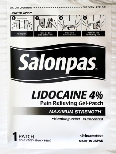 Parches De Lidocaína Al 4% Para Alivio Del Dolor Salonpas