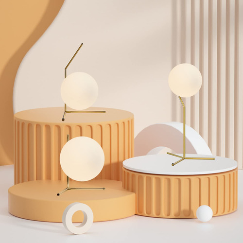 Lámpara De Mesa Bokt Mid Century Modern Brass Gold Con Vidri