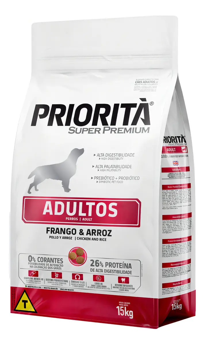 Alimento Priorità Ração Cães Adultos Sabor Frango Arroz 15kg