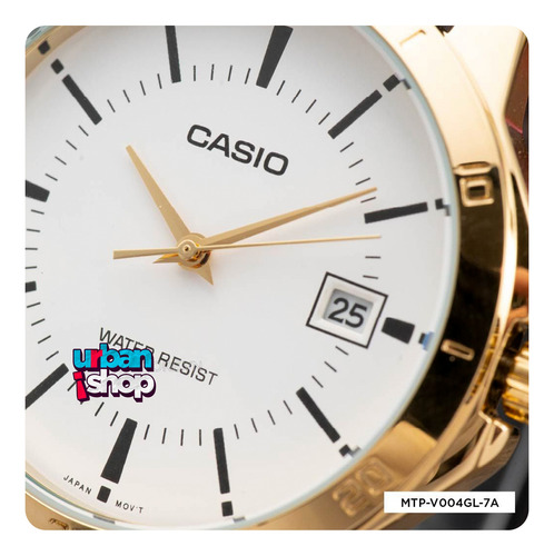 Reloj Casio Caballero Mtp V004gl 7a Piel Fechador Marrón Dorado Blanco