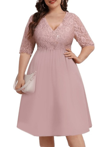 Vestido Plus Size Festa Curto Soltinho Casamento Rose Renda