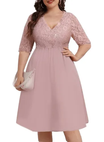 Vestido de festa curto de renda plus size 2025
