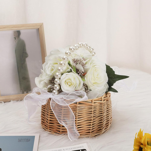 Cesta De Ratán Para Boda Con Asa De Perlas