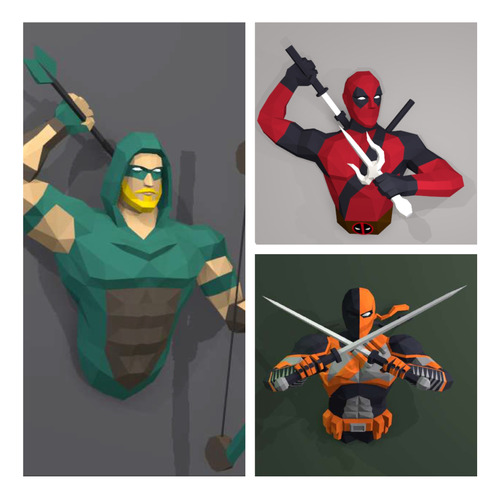 Deadpool - Flecha Verde - 3 Moldes -papercraft -origami -pdf