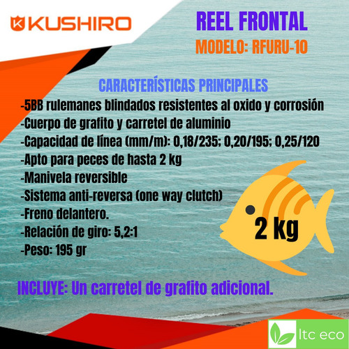 Imagen 2 de 10 de Reel De Pesca Frontal Pesca Variada Kushiro Rfuru10 Pez 2 Kg