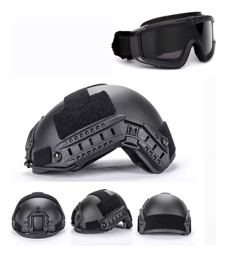 Casco Balístico Kevlar Nivel Iiia Color Negro Incluye Gogles