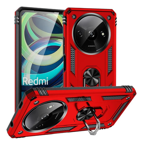 Funda Para Redmi Note Xiaomi Antigolpes Con Anillo Magnético Rojo Redmi 9c