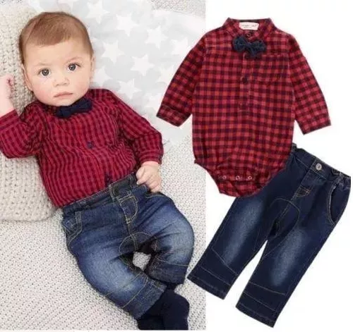 Conjunto camisa e calção xadrez vermelho - IndyKids - Bens para Bebés &  Crianças