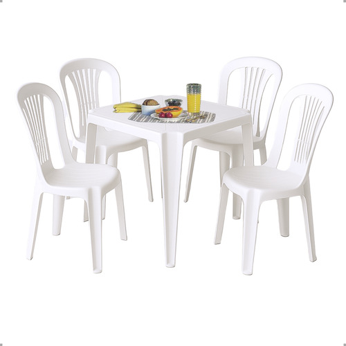 Kit Com Mesa Plastico 4 Cadeiras Branca Preta Cinza 182 Kilo