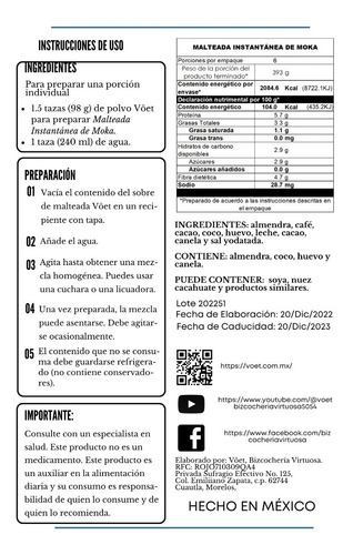 Mezcla En Polvo Para Preparar Malteada De Moka