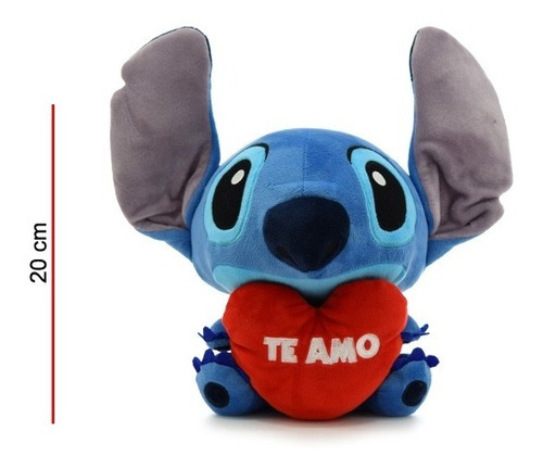 Peluche Stitch Sentado 20 Cm Corazón Te Amo Disney