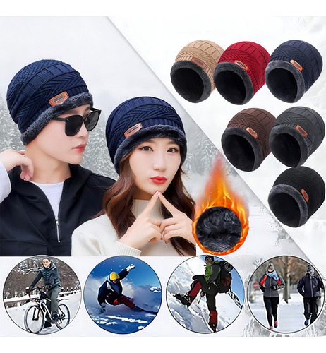 Vv Conjunto Gorro Cuellera Tejido Frío Lana Unisex Moda