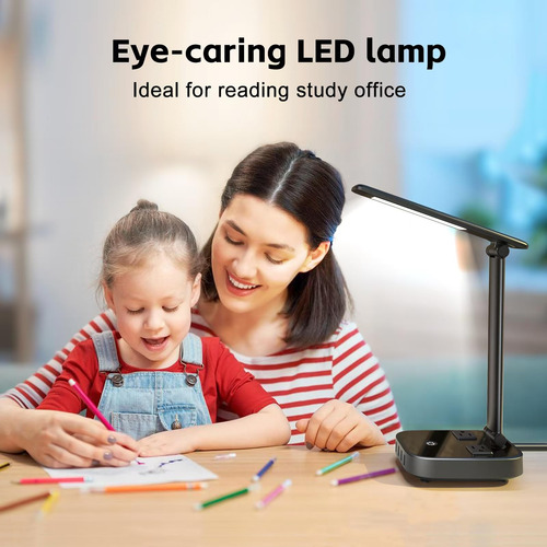 Lámpara De Escritorio Led Con 2 Puertos De Carga Usb-a Y 2 U