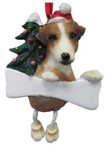 Jack Russell Ornamento Con Patas De Dangling Pintado A Mano 