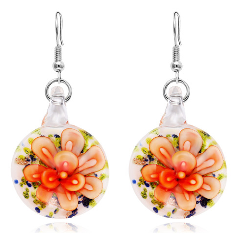 Aretes Mujer, Flor Interior Amarilla, Esmaltada Francesa Ant