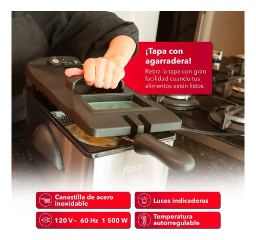 Freidora Electrica Acero Con Temperatura Ajustable Rca 1500w