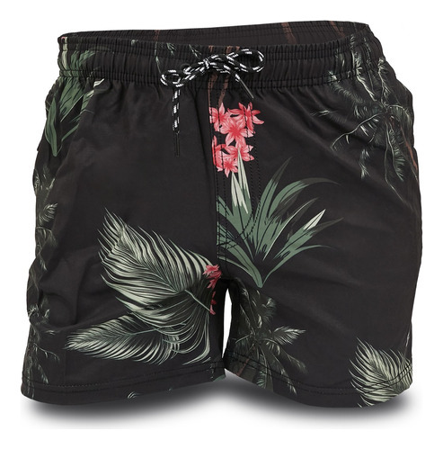 Short De Baño Hombre Malla Negro Estampado Playa Briganti