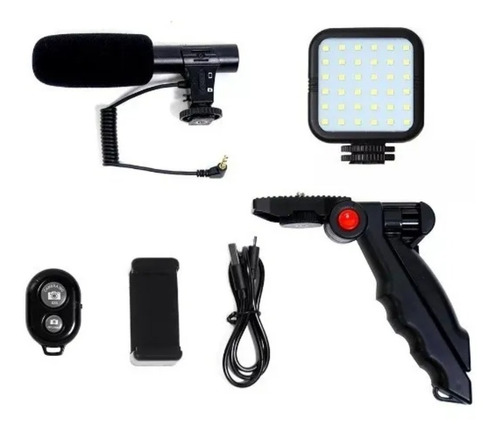 Kit Vlogger Móvil Con Soporte, Luz Led Y Micrófono 