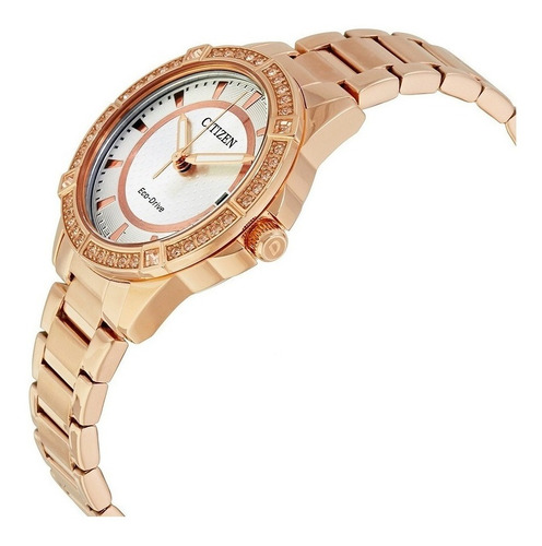 Reloj Citizen Eco-drive Mujer Fe6063-53a Oro Rosa Zirconias Color del fondo Plateado