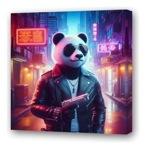 Cuadro 60x60cm Panda Arma Chaqueta Cuero Barrio Chino