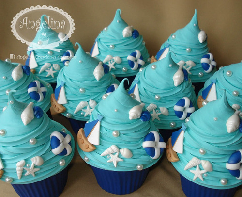 Souvenirs Marineros 6 Cupcakes Cajitas! Tema Náutica Marina!