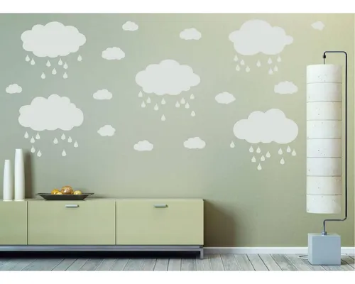 Grandes Nubes Blancas Y Gotas De Lluvia Pegatinas De De Para