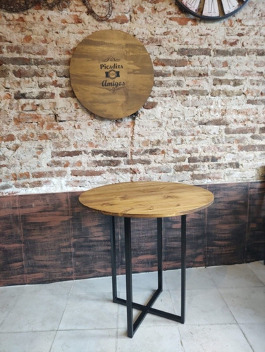 Imagen 6 de 8 de Mesa Industrial Hierro Y Madera 80cm Redonda Base Central