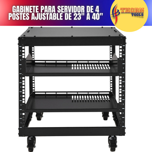 Rack Abierto 9u Ajustable De 4 Puntos Para Red Y Servidores Color Negro