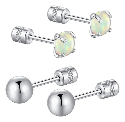 2 Packs Opal Screw Back Stud Earrings Hypoallergenic Stainle