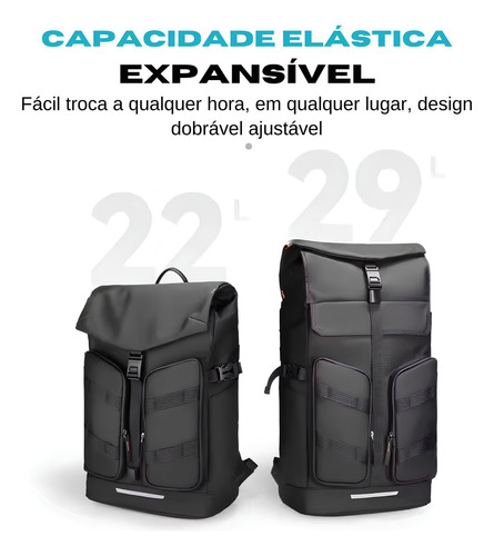 Mochila de viaje expandible de primera calidad de 22 a 29 litros para cuaderno de 17,3 Mark Ryden modelo Mr9779, color negro mate