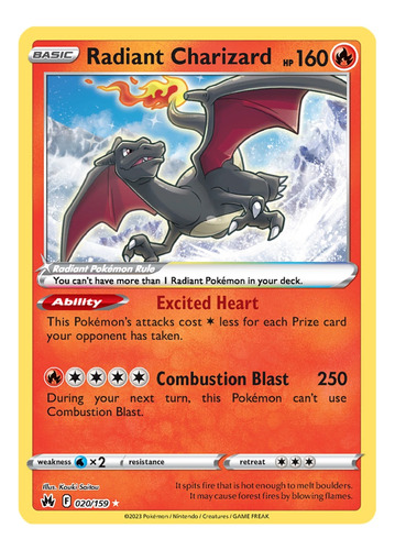 Cartas Pokemon Radiant Charizard 020/159 Crown Zenith Crz