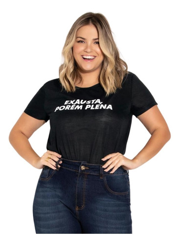 Blusa T-shirt Feminina Estampa Frontal Plus Size Manga Curta