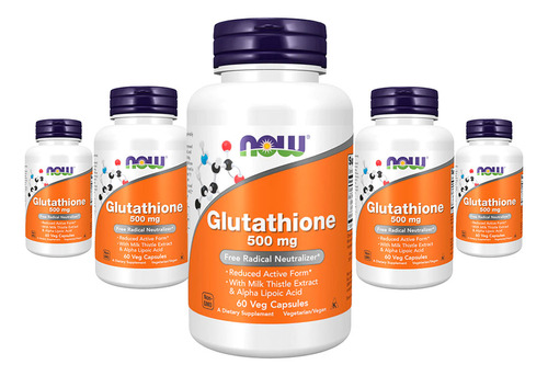 Glutationa 500mg Now Foods Glutathione 60 Veg Caps 5un Sabor Sem Sabor