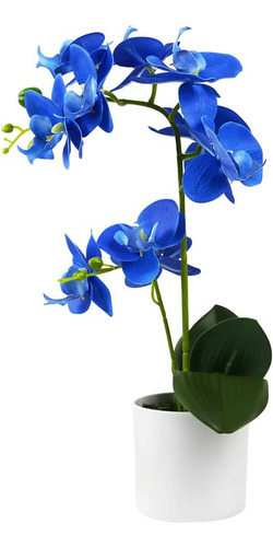 Flores Artificiales De Orquídea Azul Olrla En Maceta Blanca 