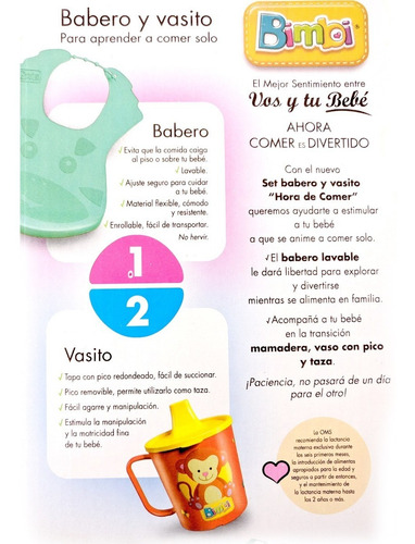 Imagen 3 de 5 de Babero Flexible Para Comer + Vaso Taza Con Pico 2 En 1 Bimbi