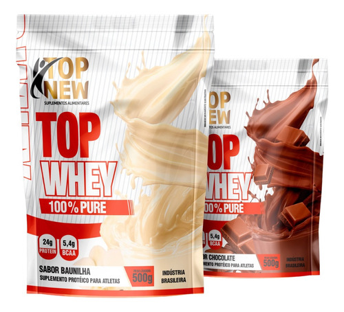 Topnew Whey 100% Pure 500g Sabor Chocolae E Baunilha