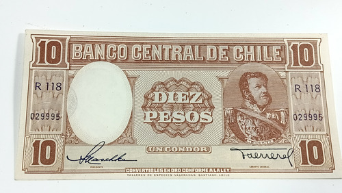 Billete 10 Pesos Chile Bulnes Perfecto Estado