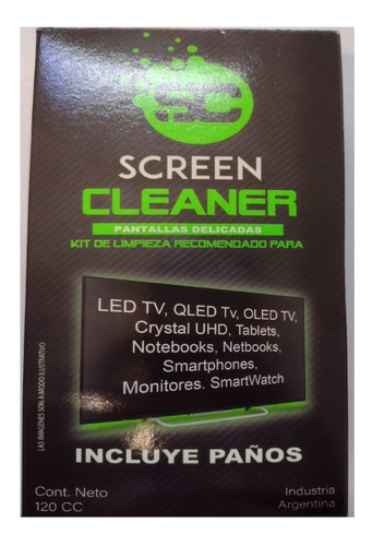 Imagen 2 de 4 de Limpia Pantallas Notebook Tv Monitor Smartphone 120cc Paños