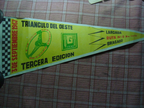Antiguo Banderín Triangulo Del Oeste 1967 Automovilismo Gema