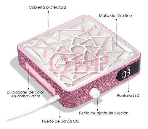 Extractor De Polvo Para Uñas Recargable Con Diamante 48w Rosa