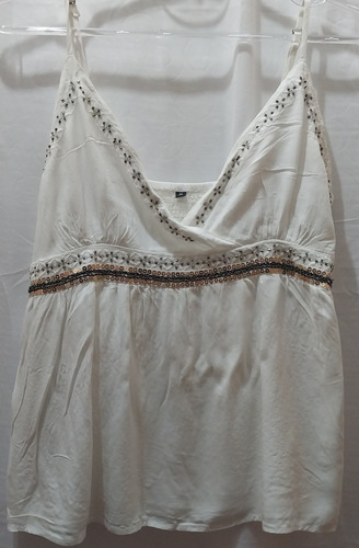 Musculosa De Vestir Blanca Con Canutillos Brillos  Talle M