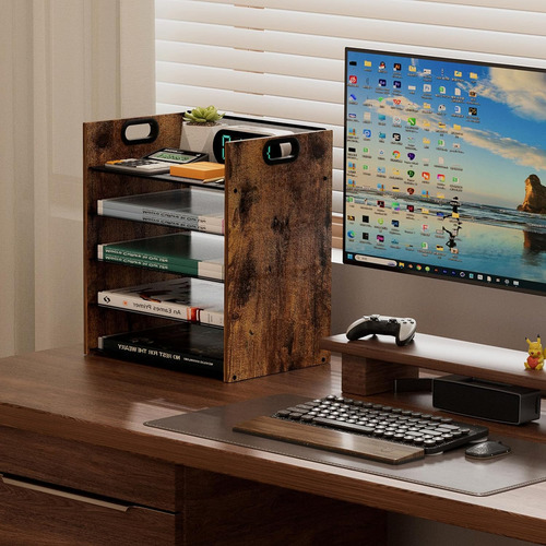 Organizador De Computadora De Madera De 5 Niveles