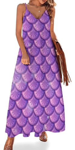 Vestido Largo Manga Cuello V Para Mujer Sirena Purpura