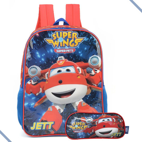 Mochila Escolar De Alças Com Estojo Infantil Super Wings Cor Vermelho