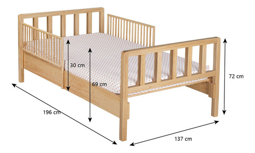 Cama Moderna De Madera Barnizada Con Barandales Para Niños