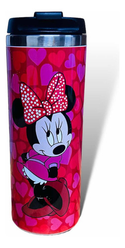 Termo Acero Inoxidable, Diseño Minnie Mouse Rojo Corazones